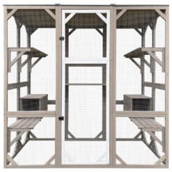 PETSCOSSET PET15 71" Catio Outdoor Cat Enclosure Large Wooden Cat House with 5 Platforms for Multiple Cats,Wood