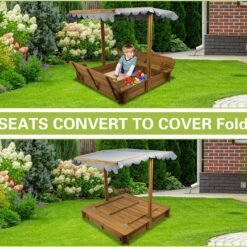 Alternative view of Petscosset GF03 Wooden Sandbox with Lid, Kids Sandbox with Cover Outdoor,Brown