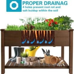 Alternative view of PETSCOSSET Raised Garden Bed Wood Elevated Planter Box Outdoor w/ Wheels, Storage Shelf for Planting