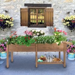 PETSCOSSET GF24 Large Raised Garden Bed Outdoor Wooden Planter Box with Legs for Gardening,Brown