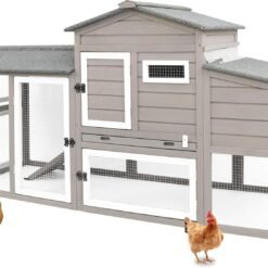 Alternative view of PETSCOSSET PET05 Large Chicken Coop with Wheels,Hen House Outdoor for 2-3, 2 Story Poultry Cage Coop and Run, for Small Animals Rabbit,Grey