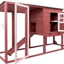 Alternative view of PETSCOSSET PET22 Chicken Coop with Run, Large Hen House with Nesting Box, Removable Tray,Red