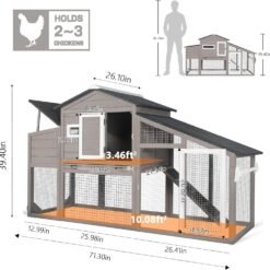 Alternative view of PETSCOSSET PET01 Wooden Chicken Coop with Run Indoor & Outdoor 2 Story Poultry Cage, for 2-3 Chickens, Grey