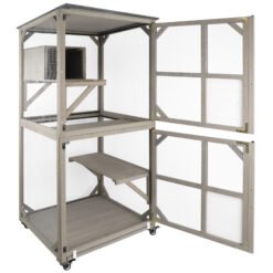 Alternative view of PETSCOSSET Large Outdoor Cat Enclosure, Catio with Wheel & Resting Box,Brown