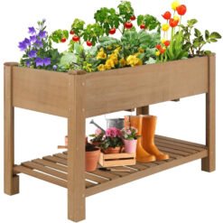 PETSCOSSET GF29 46.65''L Raised Garden Bed Wooden Elevated Planter Box with Legs, Shelf, Brown