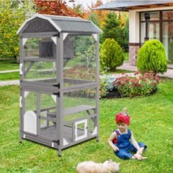 Alternative view of PETSCOSSET CAT12 Cat House Outdoor Cat Enclosure,70.9/34.6/34.6in,Grey