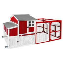 PETSCOSSET PET24 95" Large Chicken Coop Mobile Wooden Hen House with Nesting Box,with 6 Ventilation Door and Ramp,Red