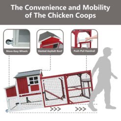 Alternative view of PETSCOSSET PET24 95" Large Chicken Coop Mobile Wooden Hen House with Nesting Box,with 6 Ventilation Door and Ramp,Red
