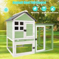 Alternative view of PETSCOSSET RAB17 46.3" Indoor-Outdoor Rabbit Cages with Pull Out Tray Large FirWood Bunny Hutch Waterproof Asphalt Roof,Green