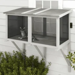 PETSCOSSET PET07 Cat Window Box, Window Catio Outdoor Enclosure for Sunbathing, Napping & Bird Watching